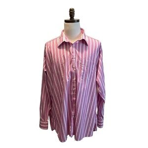 Bullock and Jones Tape Stripe Button Down Shirt Pink White XXL Cotton USA Barbie
